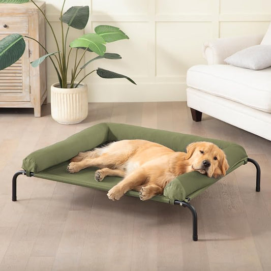 Cooling Elevated Dog Bed for Large Dogs, Outdoor Raised Dog Beds Dogs Cot | Dogs Bed W/Breathable Mesh, Pet Cots W/Removable Waterproof Bolster
