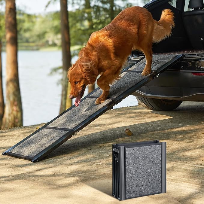 Dog Ramp for Car, 71" L × 19.7" W, Extra-Long Extra-Wide Foldable | Extra-Long for a Gentler Climb, Extra-Wide for a Safer Climb, Non-Slip Rug Surface, 250-lb Capacity