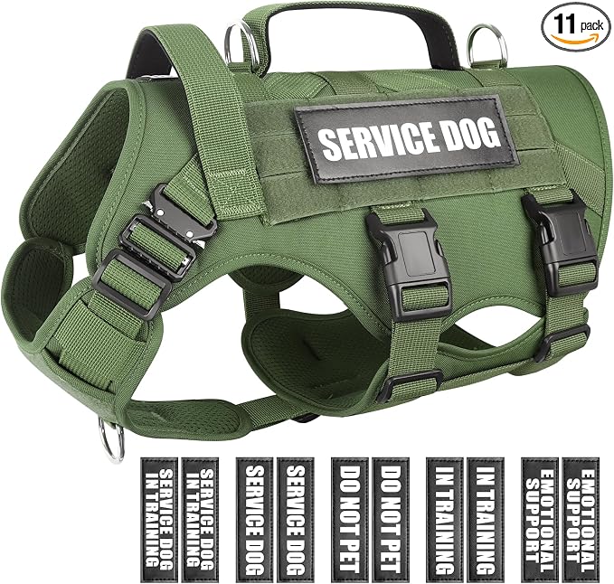 Service Dog Vest Harness for Medium Dog, Tactical Working MOLLE Vest with 10 Pet Patches, No Pull Heavy Duty Harness for Training Walking
