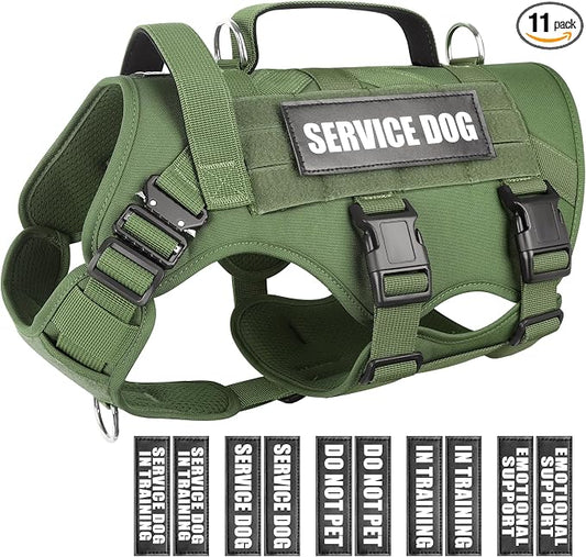 Service Dog Vest Harness for Large Dog, Tactical Working MOLLE Vest with 10 Pet Patches, No Pull Heavy Duty Harness for Training Walking
