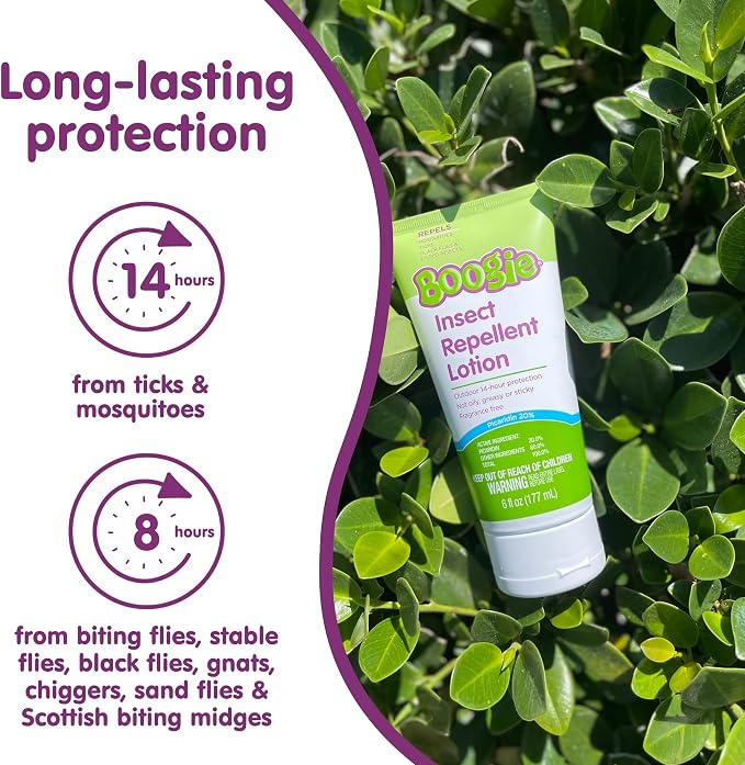 Boogie Insect Repellent Lotion for Mosquitoes, Ticks & Flies - 6 fl oz - DEET Alternative Mosquito Repellent - Up to 14-Hour Protection - Fragrance-Free