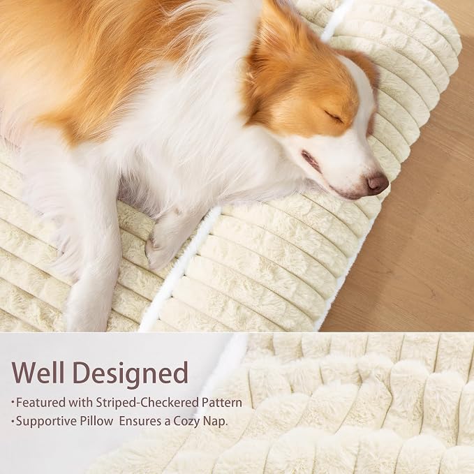 Orthopedic Large Dog Bed Pillow Pet Sofa Bed 36''X24'' Ivory | Egg-Crate Foam Pet Couch Large Sized Dog, Waterproof Removable Washable Cover,Furry Puppy Crate Mat With Nonskid Bottom