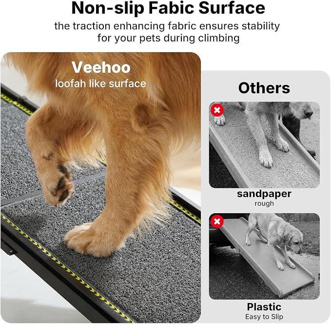 Veehoo Telescoping Large Dog Ramp for Car Truck SUV Pet Ramps 71" L & 20" W | Extra Wide Dog Steps Outdoor Lightweight Cars Ramps with Non-Slip Rug Surface, Portable Foldable Dogs Stairs Up to 110lbs
