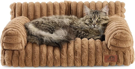 Hollypet Small Dog Large Cat Bed Puppy Couch Beds for Pets up to 25 lbs | Fluffy Dog Cat Couch Plush Soft Warming Pets Beds with Machine Washable Cover and Non-Slip Bottom