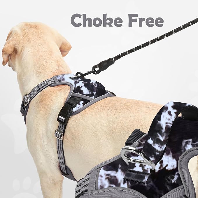 Dog Harness No Pull, Adjustable Pet Vest Harness, Super Soft Material with Vertical Handle Easy Control, Reflective Night Walking, 2 Leash Clips for Large Dogs, Misty Gray, L