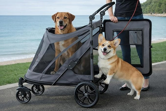 Pet Gear NO-Zip Pet Stroller with Dual Entry, Push Button Zipperless Entry for Single or Multiple Dogs/Cats, Pet Can Easily Walk in/Out, Gel-Filled Tires, Lava Gray, Excursion
