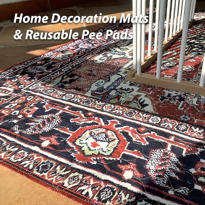 nunubaby Washable Pee Pads for Dogs, Stylish, Non-Slip and Leak-Proof Pee Pads. Reusable Potty Pads for Dogs for Crates and Floors.(Red/Rect, 24" x36" )