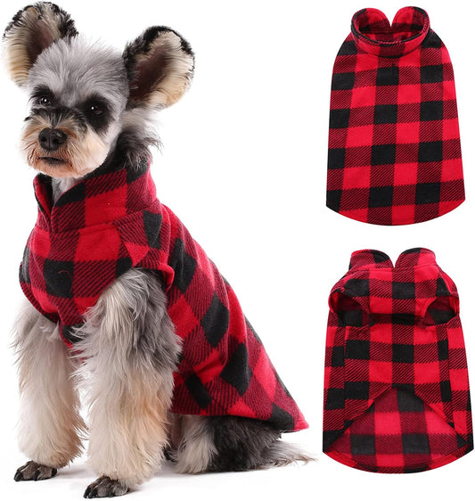 Kuoser Dog Fleece Vest,Warm Plaid Dog Sweater with Leash Hole,Soft Turtleneck Winter Pet Jacket Dogs Coat Pullover Clothes for Small Medium Dogs Cats,Spring Fall Cold Weather Christmas Outfit,Red XXS
