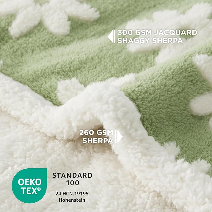 LE SURE Waterproof Dog Blankets for Medium Dogs Cute 3D Jacquard,30x40 | Puppy Blanket for Cat Aesthetic Gift, Warm Soft Sherpa Throw Washable, Reversible Pet Couch Protector, Flower Garden Green