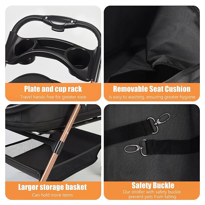 Pet Stroller with Removable Carrier | Lightweight Cat and Dog Stroller with One-Touch Folding|Aluminum Alloy Frame|900D Oxford Fabric and Rain Cover for Travel