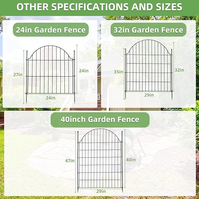 10 Panels No Dig Decorative Garden Fence for Yard, 40in (H) x 23.6ft (L) Rustproof Metal Wire Temporary Dog Fence, Animal Barrier Fencing Patio Panel Border with Temporary Ground Stakes