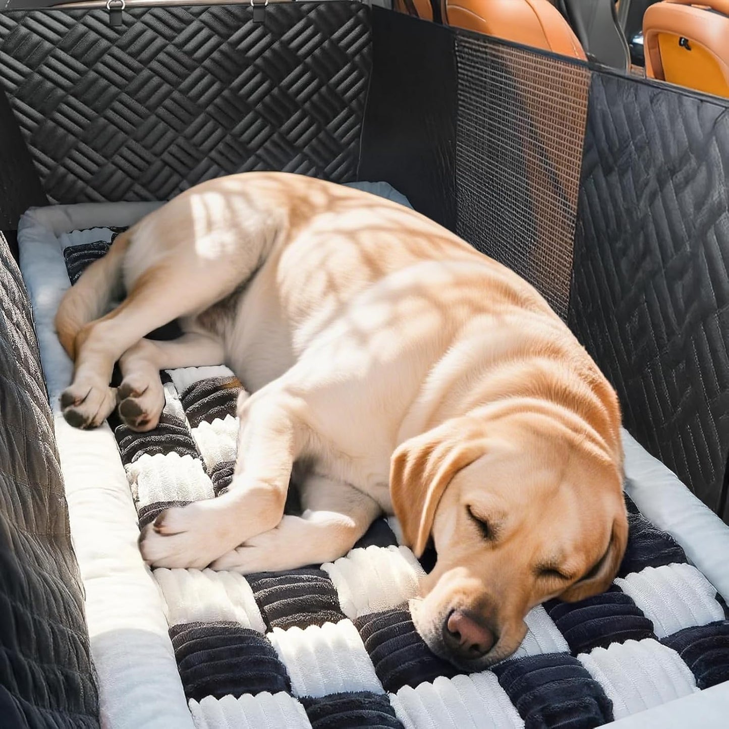 Dog Car Seat Cover for Back Seat, Plaid Backseat Pet Bed Mat, Non-Slip Travel Dog Bed for Backseat Extenders, 24.8" x 54", Black and White