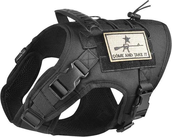 Tactical Dog Vest Harness, Outdoor Training Service Dog Vest Adjustable Military Working Dog Vest with Molle System and Rubber Handle (S=19.7"-22.8" Chest (Adjustable), Black)