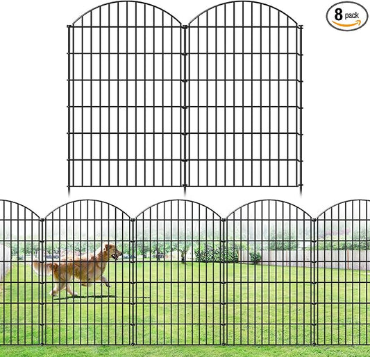 FOREHOGAR Metal Garden Fence 48in (H) x 20.3ft (L), 8 Panels + 9 Stakes Dog Fence Border Fence Animal Barrier, No Dig Garden Fencing for Yard Flower Bed Lawn Patio Outdoor, CTW4808 Black