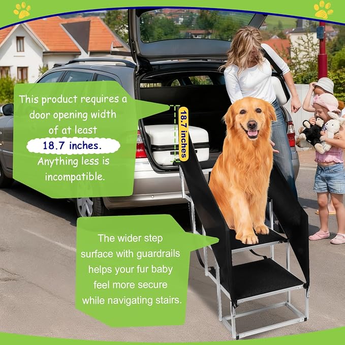 DeerGym Dog Stairs with Guardrail for Large Dogs,22" L × 17" W 230 lbs | Foldable Pet Steps for Car 4 Step Non Slip Surface Designed for Oversized SUVs, Off Road Vehicles, and Pickup Trucks