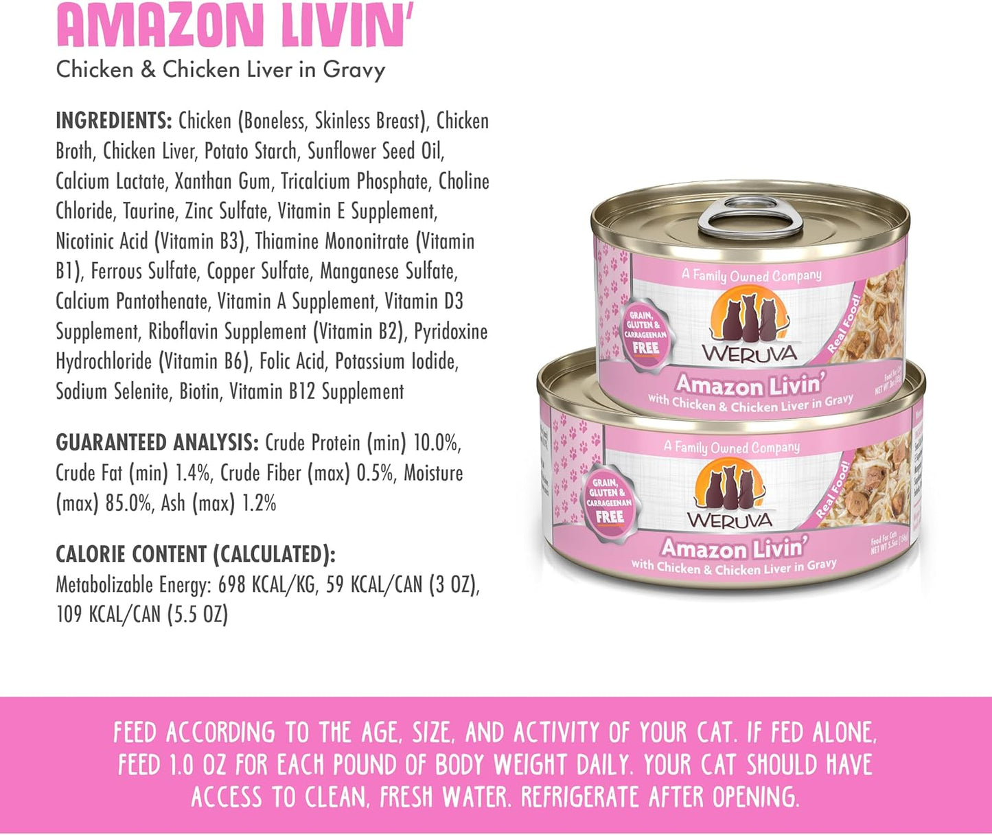Weruva Classic Cat Food, Amazon Livin' with Chicken Breast & Chicken Liver in Gravy, 5.5oz Can (Pack of 24)