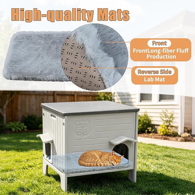 Plastic Cat House Outdoor with Soft Mat - Feral Cat Houses | with Escape Door, Waterproof Outdoor Cat House for Feral Cats, Outside Cat Shelter,Assemble Easily