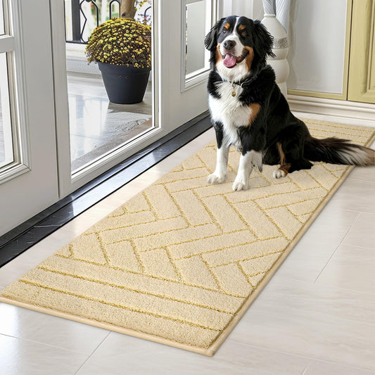 Tindbea Dog Mat for Muddy Paws,Absorbs Moisture Dirt Non-Slip Washable Mud Mat for Dogs,Soft Rubber Backing Front Inside Pet Rug for Entryway, Mud Dog Paws, Patio(20"x48",Beige)