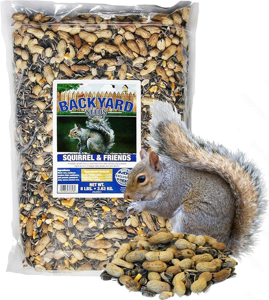 Backyard Seeds Squirrel & Chipmunk Food Mix – 8 lb Bag – Premium Wildlife Blend with Sunflower Seeds, Peanuts & Corn – Ideal for Squirrels, Chipmunks, Rabbits & Backyard Birds