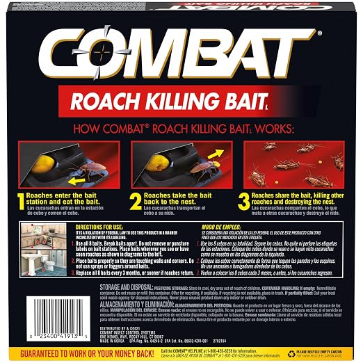 Combat Roach Killing Bait, Roach Bait Station For Large Roaches, Kills The Nest, Child-Resistant, 8 Count,Insects