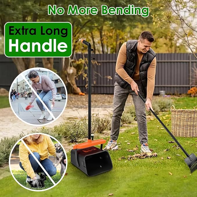 PUPIX Pooper Scooper Kit with Extra Long Handle Dog Poop Rake and Swiveling Bin Heavy Duty Pet Waste Pick Up Tool Includes 35 Waste Bags Dispenser No Bending Easy Yard Cleanup