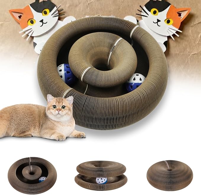 Magnetic Magic Organ Cat Scratcher Toy, Extra-Thick & Large Connectable Cardboard Scratching Board with Bell Ball, Interactive Enrichment Toy for Indoor Cats & Kittens (2 Pack)