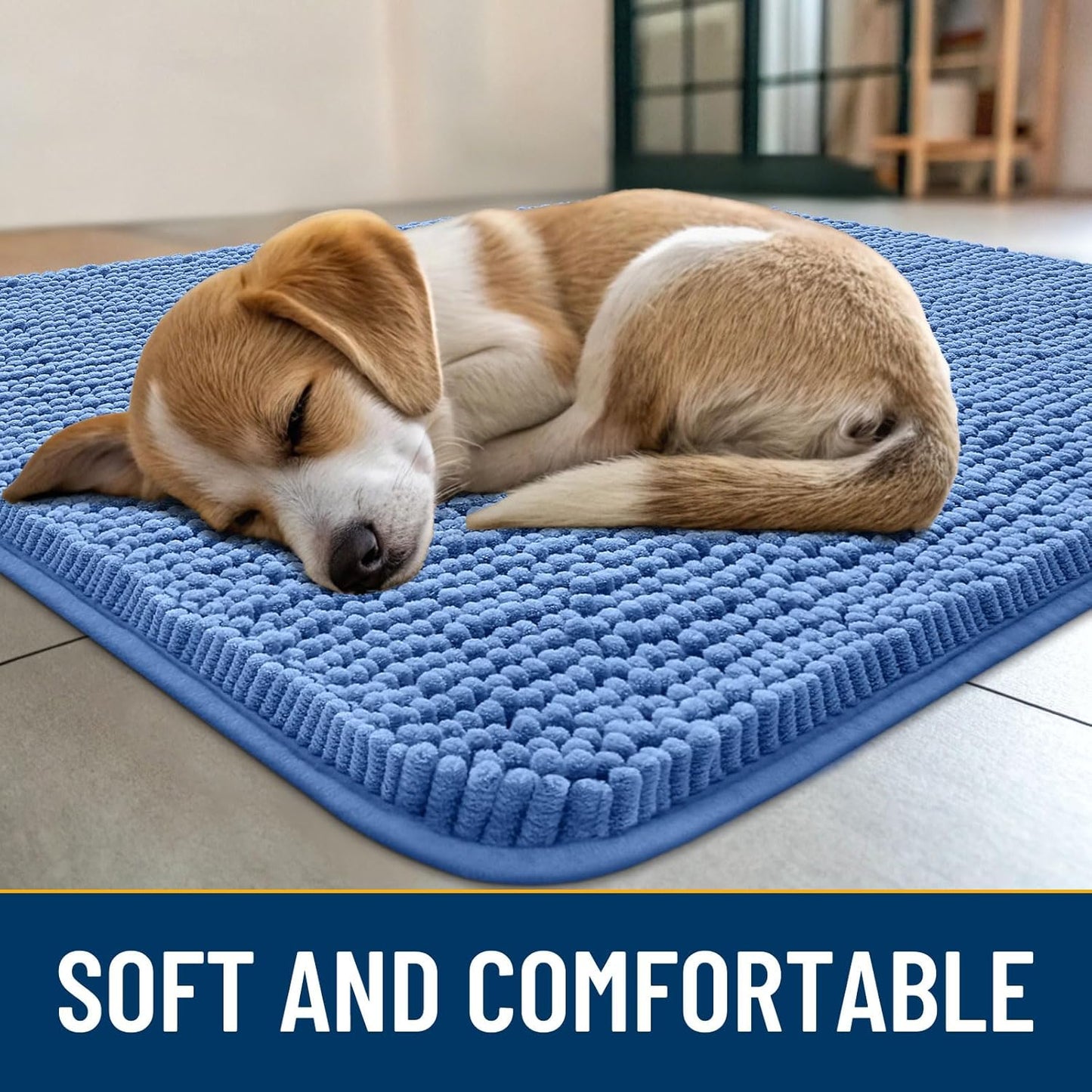 Smiry Dog Door Mat for Muddy Paws 30x20, Absorbs Moisture and Dirt Doormat, Non-Slip Washable Quick Dry Chenille Front Door Mat Indoor Entrance, Entryway Carpet for Inside Floor, Cornflower Blue