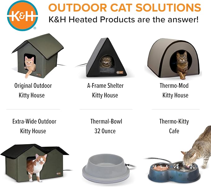 K&H Heated Cat House, Thermo Mod Kitty Shelter Outdoor, Safety Listed, 25W | Heated Cat House for Outside, Weatherproof Shelter for Ferals, Insulated with Smart Thermostat, Washable Cover, Gray