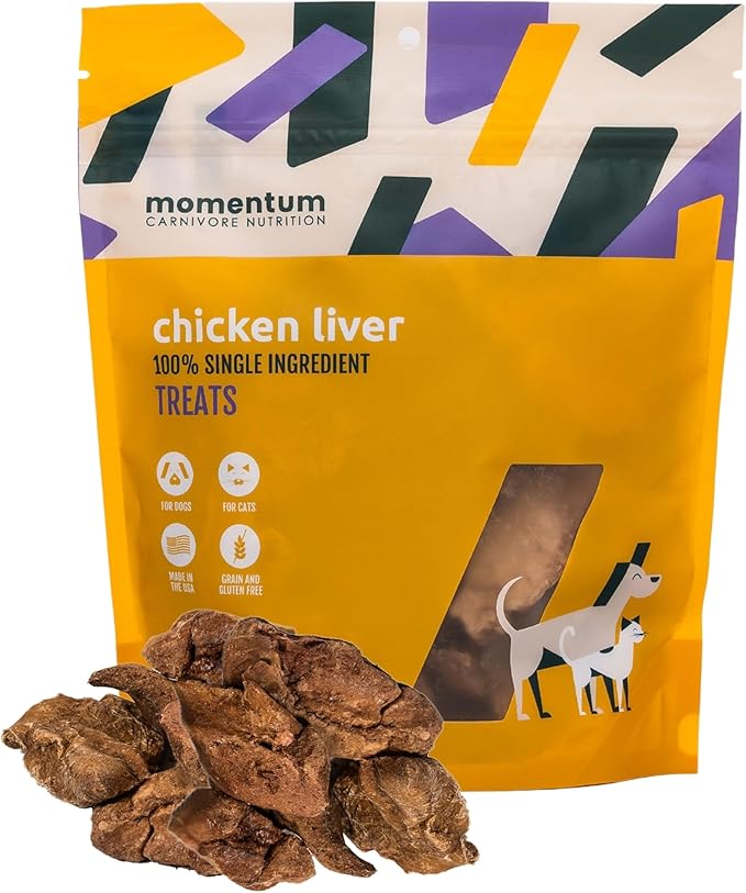 Momentum Carnivore Nutrition Freeze-Dried Chicken Liver Dog Treats & Cat Treats – Single-Ingredient, High-Protein, Grain-Free, Naturally Flavorful – Made in USA – 3.5 oz Bag