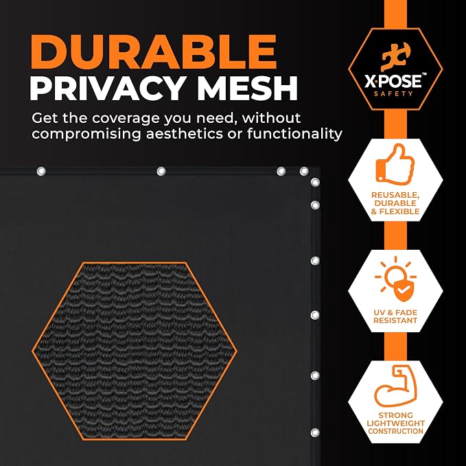 Xpose Safety Privacy Fence Screen 4’ x 50’ (36 Pack) – Bulk Half Pallet – Heavy Duty Black Mesh with 90% Visibility Block, UV Protection – Includes Cable Ties for Garden, Yard, Nursery, Kennel,Dog Run