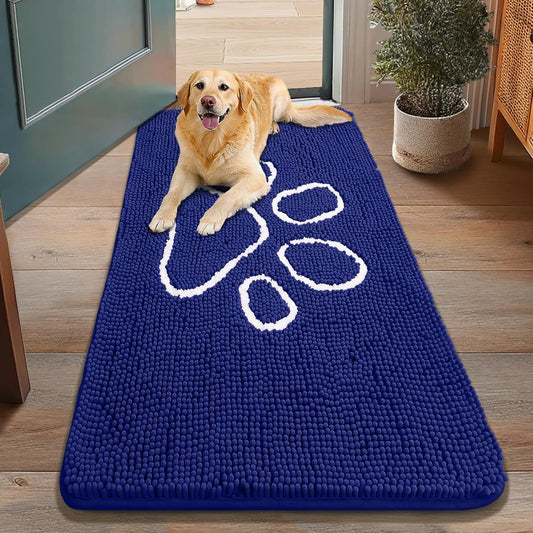 Smiry Dog Door Mat for Muddy Paws, Absorbent Dirt Trapper Non Slip Quick Dry Washable Chenille Mat for Mud Dogs, Entry Rug for Indoor and Outdoor (48x30 Inches, Navy Blue)
