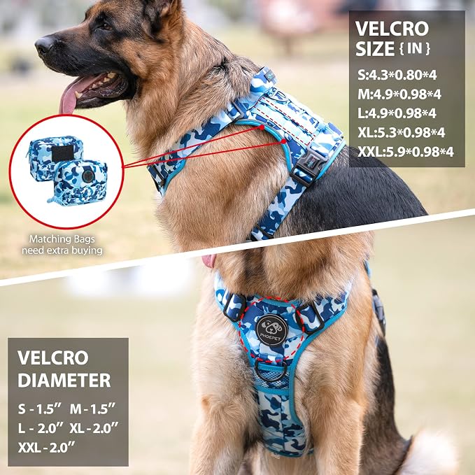 No Pull Tactical Dog Harness,Service Dog Vest Molle & Loop Panels | Ocean Blue XL, Metal Front & Back D-ring, Reflective, Easy Control with Padded Handle for Small Medium Large Dogs