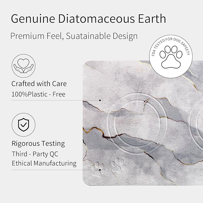Diatomite Stone Pet Feeding Mat for Dog Cat Super Absorbent Diatomite Quick Drying Stone Dog Food Mat, Dog Mats for Food and Water with Non-Slip Station, Fast Dry Pet Mats, Marble Cyan