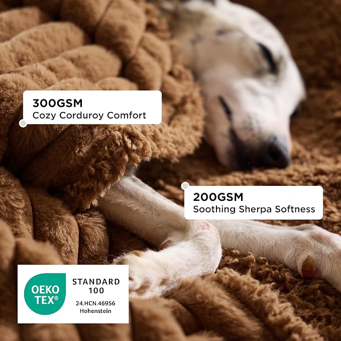 Bedsure ComfyFleece™ Waterproof Blanket for Bed, Twin（60"x80"） Camel Brown | Soft Plush Couch Bed Cover Corduroy Fleece for Furniture Protector, Cozy Calming Reversible Dog Blankets for Large Dogs Pet