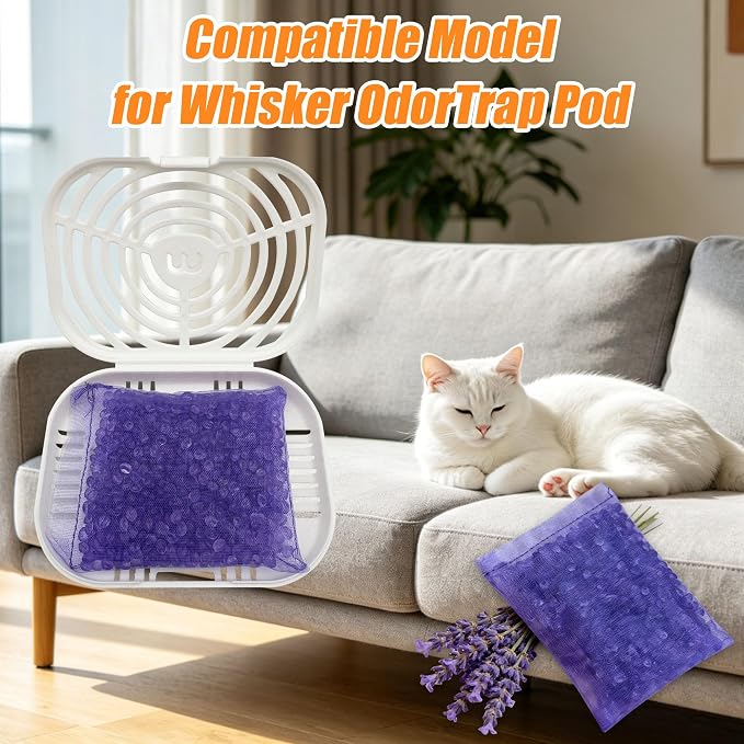 12 Packs Cat Litter Deodorizer Refills Compatible with Whisker OdorTrap Pod | Odor Eliminator for Self-Cleaning and Traditional Litter Boxes (Lavander)