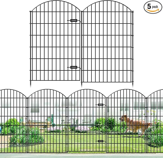 FOREHOGAR Metal Garden Fence with Gate 48in (H) x 12.7ft (L), 1 Gate+ 4 Panels Dog Fence Border Fences Animal Barrier, No Dig Garden Fencing for Yard Flower Bed Lawn Patio Outdoor, ECG4805G, Black