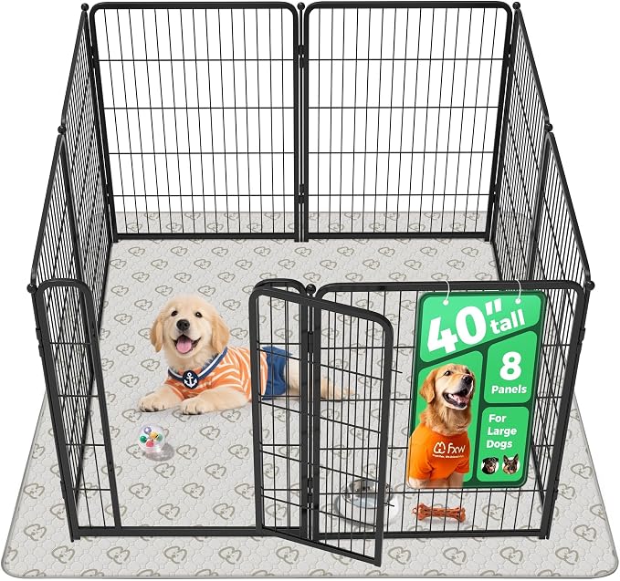 FXW Homeplus Indoor Dog Playpen with Washable Pee Pad, 40" H, 8 Panels | Calm Indoor Play Area, Super Absorbent Pad for Easy Cleanup, for Medium & Large Dogs, Patented