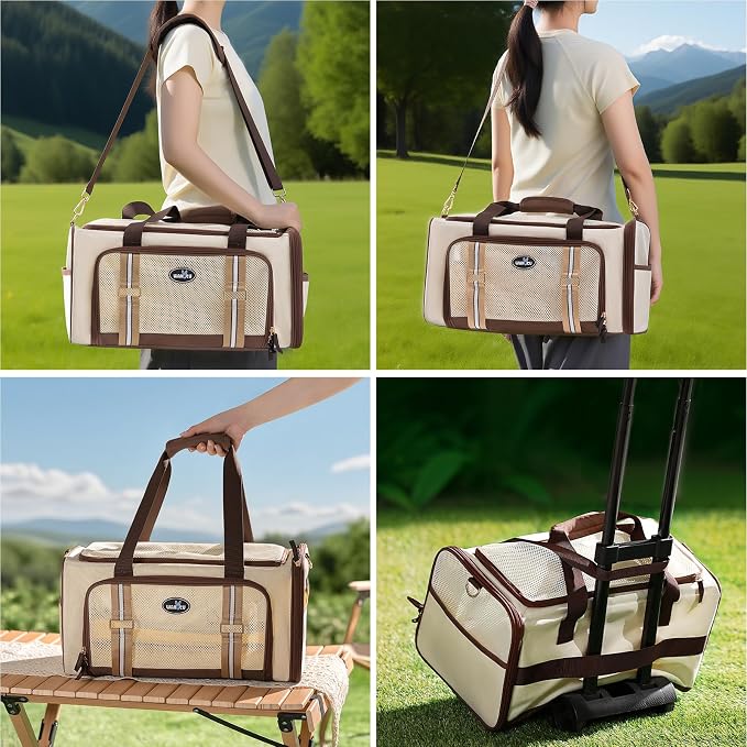 Wakytu Expandable Pet Carrier for Cats and Dogs, Airline Approved Cat Carrier, Large Travel Bag with Extra Large Foldable mat