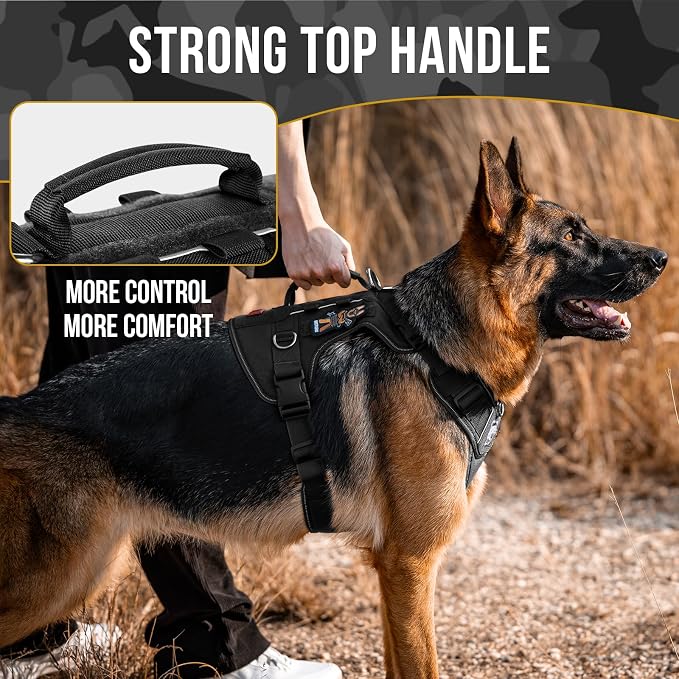OneTigris No-Pull Easy Control Dog Harness Reflective Vest for Large Dogs | Military-grade 1000D Nylon Tactical Vest, Adjustable Dog Harness with Hook & Loop Panels for Walking, Hiking, Training