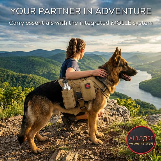 Tactical Dog Harness - Heavy Duty, No-Pull Training Vest for Large Breeds, Military Service Dog Vest with Front Leash Clip, Hook & Loop Panels, Padded Handle – Black, Large