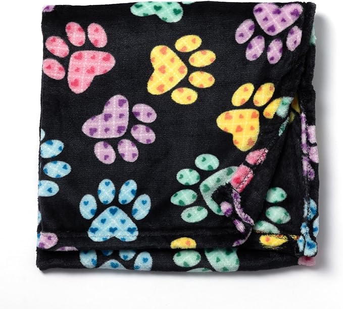 Pet Dog Cat Blanket Ultra Soft Cozy Fleece Paw Print Design Machine Washable Durable for Crates Beds Sofas Travel (Buffalo Paws, Medium)
