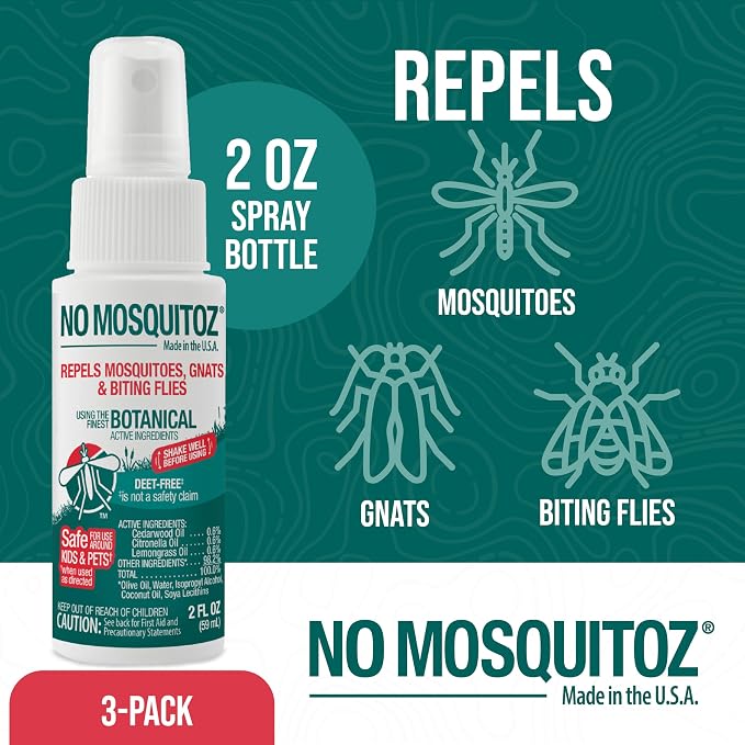 No Mosquitoz Botanical Insect Repellent, DEET-Free, Made with Natural Essential Oils, Non-Greasy Formula, Made in The USA, Woodsy Scent, 4 Ounce Spray Bottle