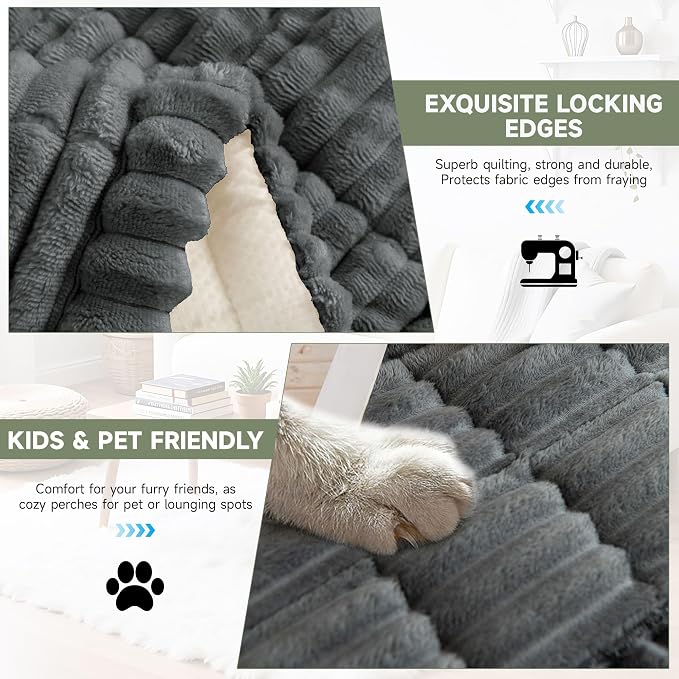 OTOB Couch Cover for Dogs Washable, Non Slip Plush Fuzzy Sofa Covers for 3 Cushion Couch Pet Friendly, Soft All Seasons Sofa Slipcover Cozy Furniture Protector (Dark Gray, 31.5" x 82.7")