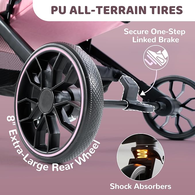 Dog Stroller for Small to Medium Dogs with Detachable Carrier, Pink | 3-in-1 Pet Stroller, Dual-layer UV-Resistant Waterproof Canopy with Breathable Mesh, All-Terrain PU Wheels with Suspension