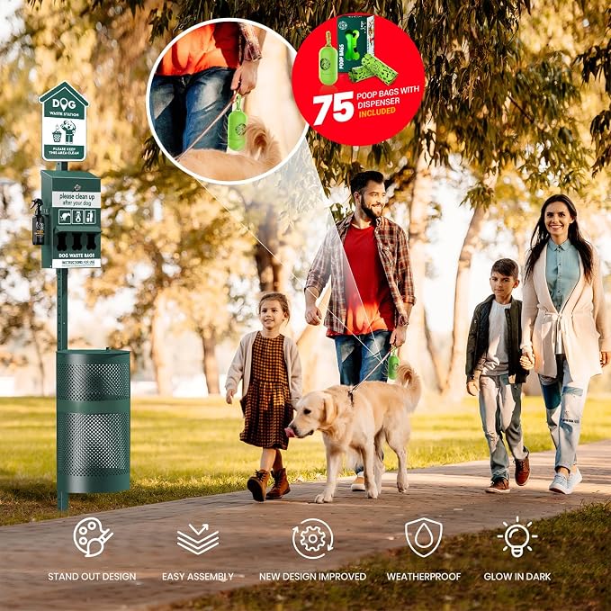 ALAGPRO® NEW 2026 Pet Waste Station Outdoor Dog Waste Station with Hand Sanitizer Bottle, Commercial Dog Poop Station with Free 600 Roll Waste Bags & 50 Can Liners for Backyard, Park & HOA's