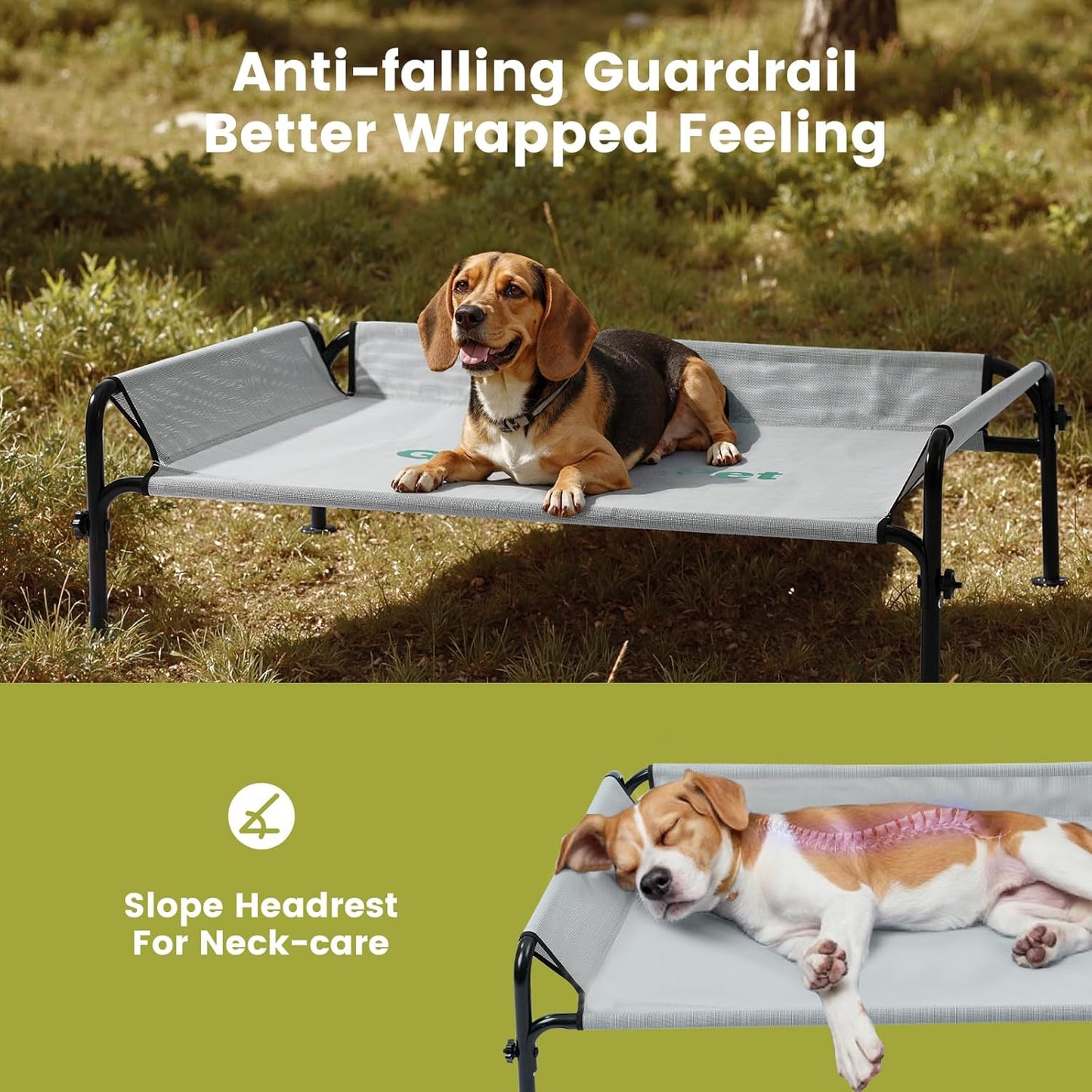 Gardner Pet Elevated Dog Bed for Medium Size Dog, Outdoor Raised Bed Waterproof Portable Cooling Cot Pet Hammock Bed with 3-Sided Guardrail, Breathable Mesh, Black, 42 Inches