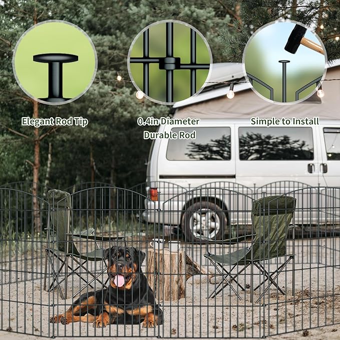 10 Panels Garden Fence Dog Fence Outdoor for Yard, 32in H x 23.6ft L Rustproof Metal Fencing with Ground Stakes | No Dig Animal Proof Containment for Pets/Rabbits | Durable Patio Security Panels