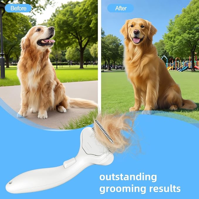 Undercoat Rake for Dogs & Cats, Deshedding Brush for Long haired Pets,Dog Brush for Shedding with Release Button,Best Cat Undercoat Brush&Deshedding Tool for Grooming (Creamy-White)