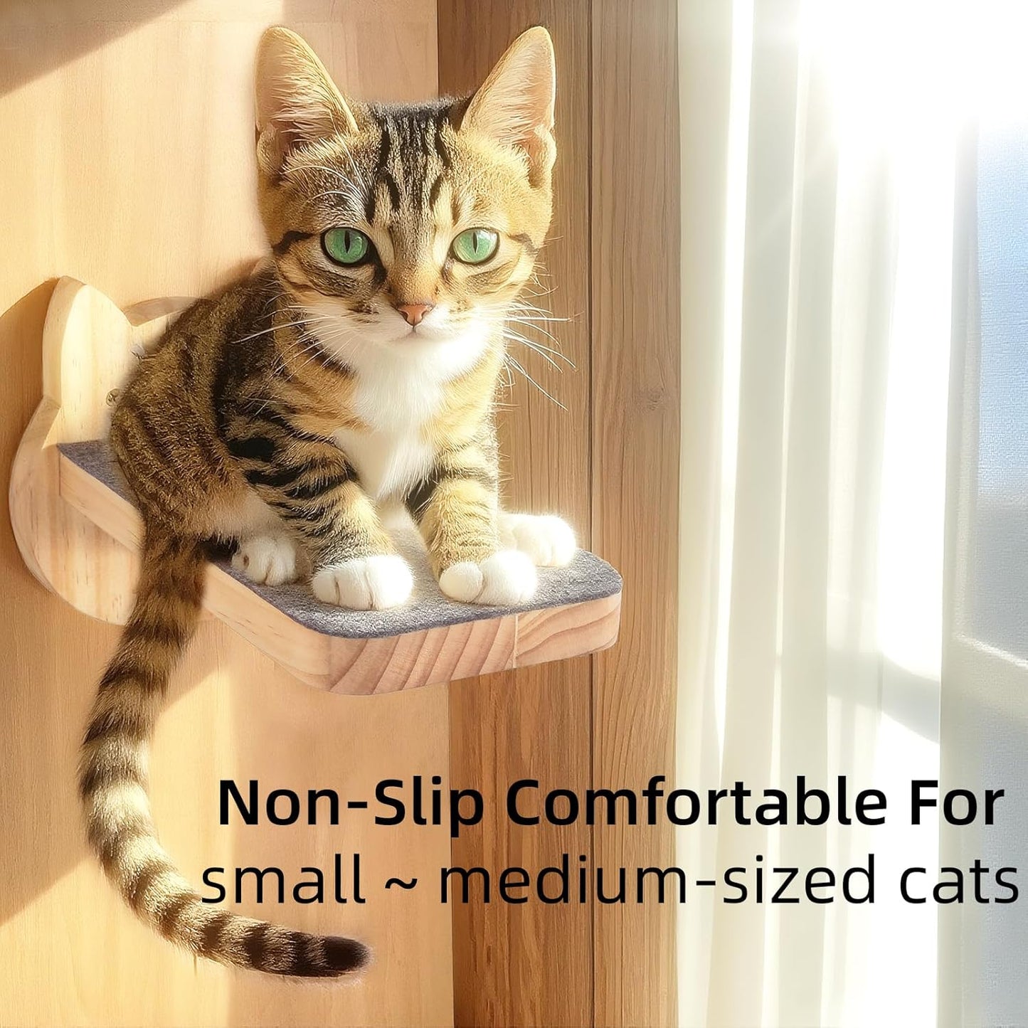 ESPETS Natural Solid Wood Cat Wall Floating Steps Set of 3 - Wall Mounted Wooden Cat Climbing Shelves and Perches, Kittty Stairs Ladder - Easy Install, Holds up 30lbs