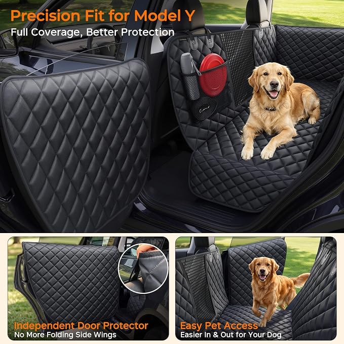 URPOWER Dog Car Seat Cover for Back Seat, Waterproof Hammock for Model Y | Easy Pet Access, Waterproof, Scratch Resistant, Mesh Window, Non-Slip, ISOFIX Anchors, Easy Care, Dog Seat Belt Included